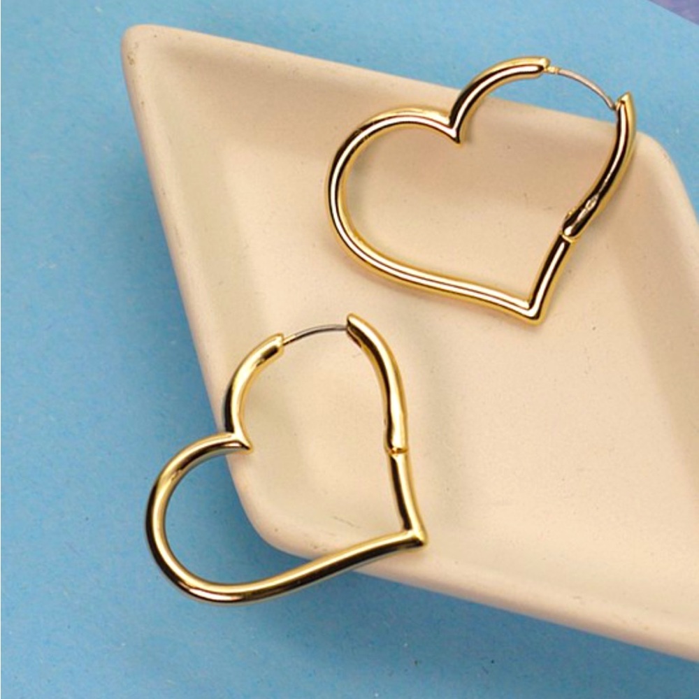Gold Endless Heart Hoop Earrings